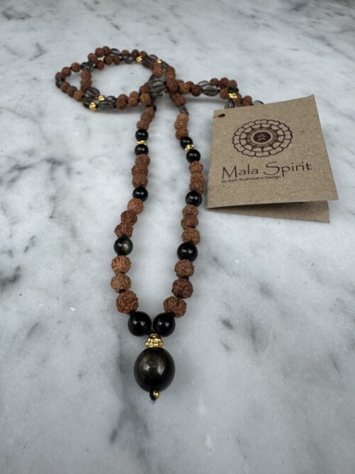 Obsidiaan en rookkwarts mala 13 Goud obsidiaan en Rookkwarts mala