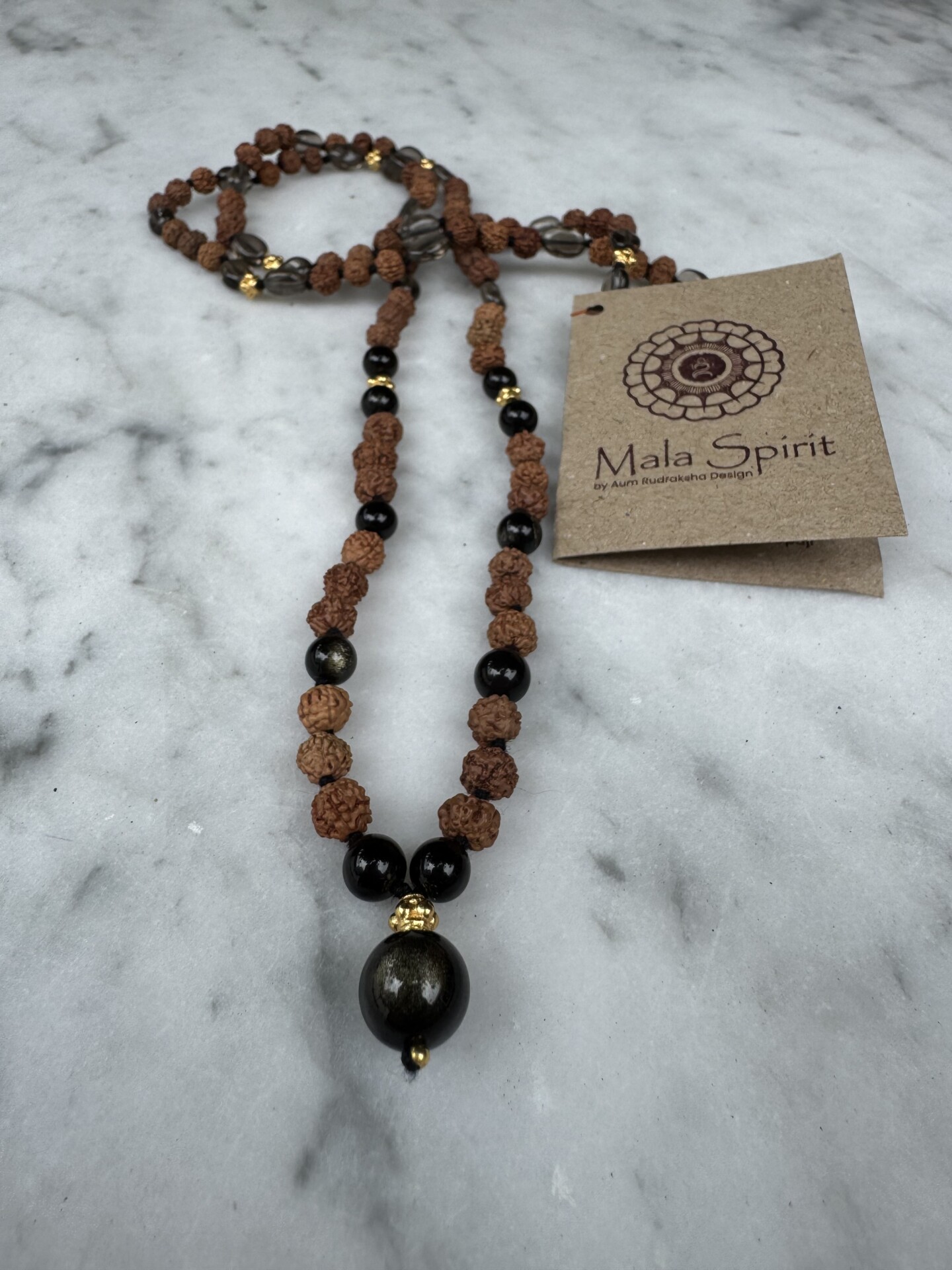 Goud obsidiaan en Rookkwarts mala