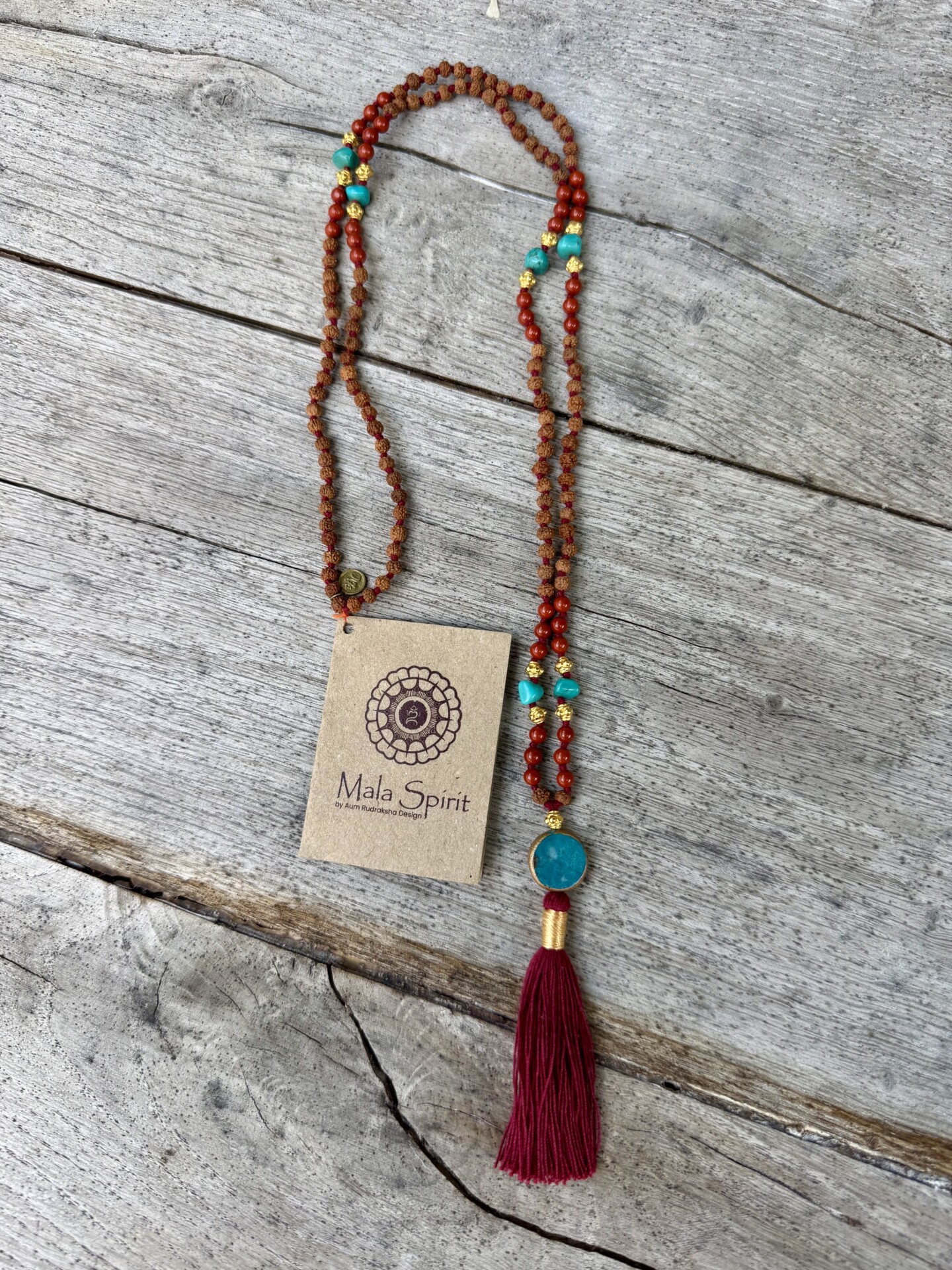 Turkoois mala 3 Rode Jaspis met Turkoois mala ketting