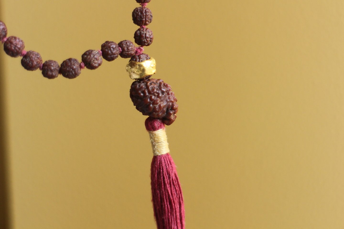 Rudraksha Mukhi Meaning: All 14 Faces Explained 3 Ganesh rudraksha as a pendant on a mala with tassel