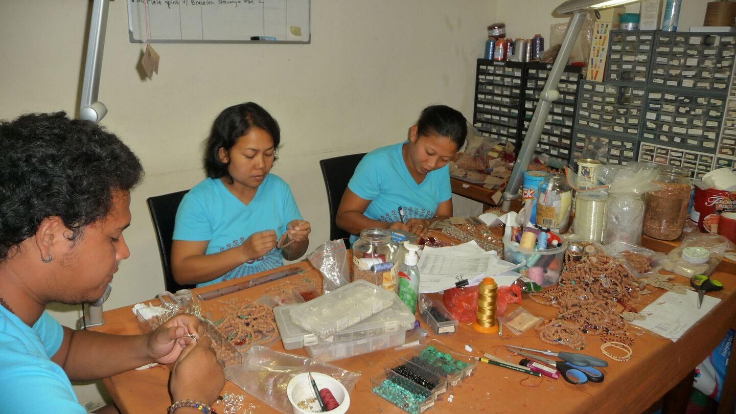 Rudraksha Mala Beads: Origin, Meaning and How to Use Them 15 The team at our partner workshop Aum in Bali stringing malas